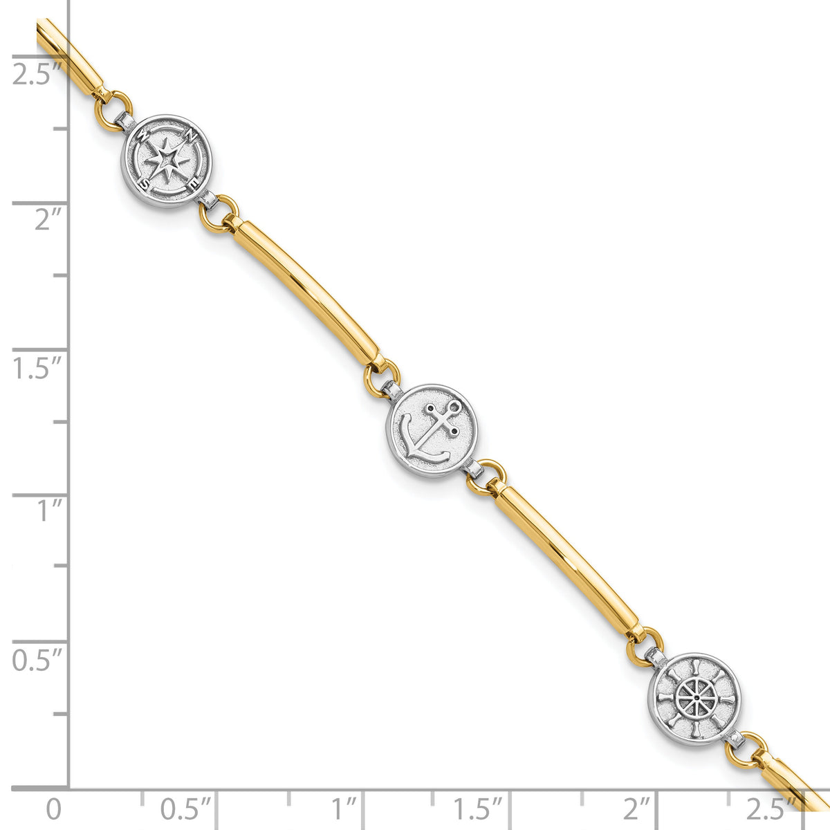 14K Two-tone Polished Compass and Anchor w/ 1in ext. Bracelet-FB1990-7