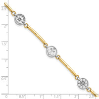 14K Two-tone Polished Compass and Anchor w/ 1in ext. Bracelet-FB1990-7