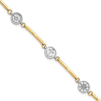 14K Two-tone Polished Compass and Anchor w/ 1in ext. Bracelet-FB1990-7