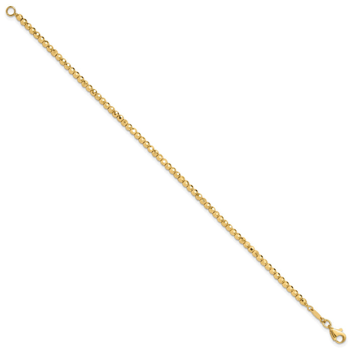 14K Polished and Diamond-cut Beaded Bracelet-FB1991-7.25
