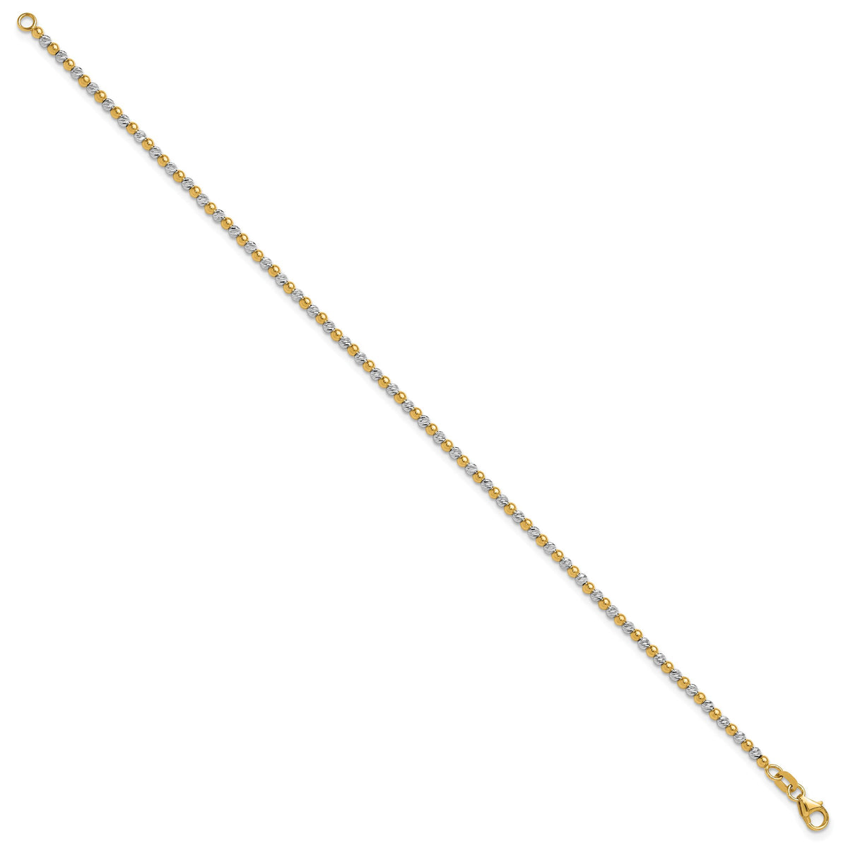 14K Two-tone Diamond-cut Beaded 7.5in Bracelet-FB1992-7.5