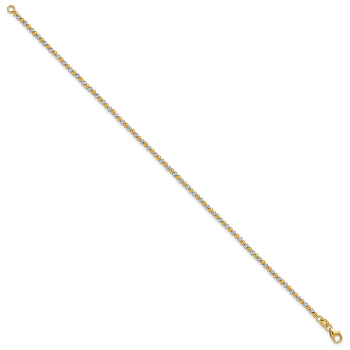 14K Two-tone Diamond-cut Beaded 7.5in Bracelet-FB1992-7.5