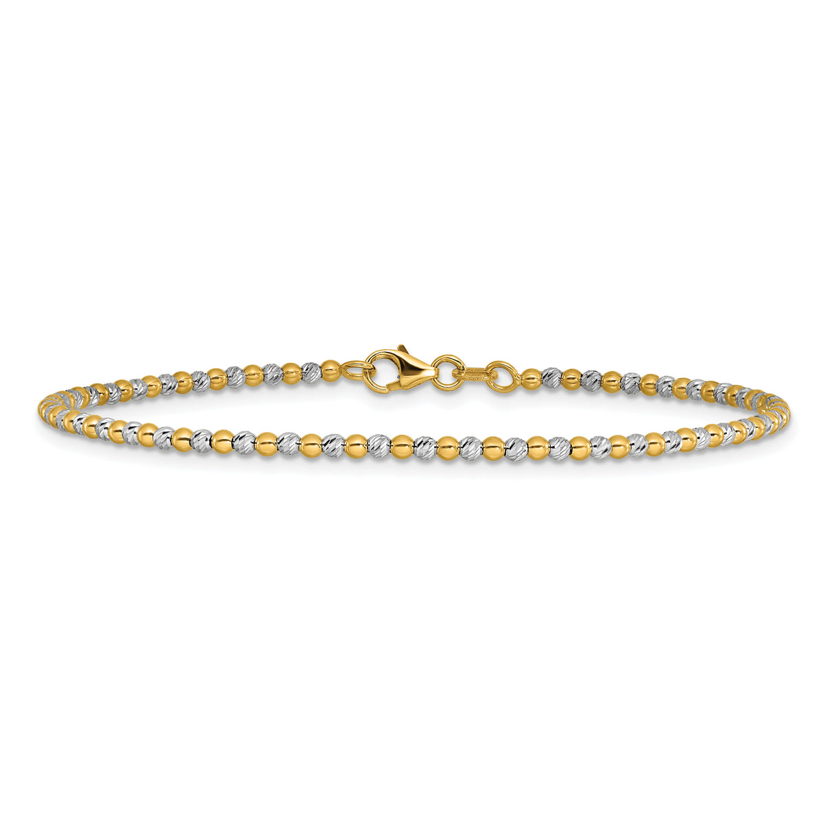 14K Two-tone Diamond-cut Beaded 7.5in Bracelet-FB1992-7.5