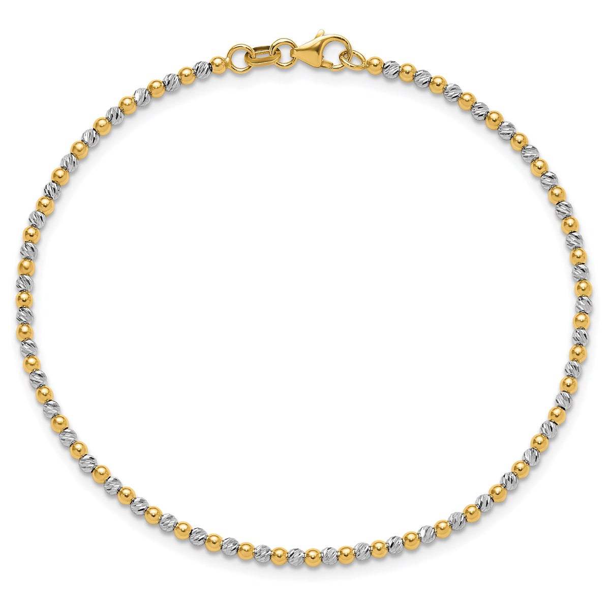 14K Two-tone Diamond-cut Beaded 7.5in Bracelet-FB1992-7.5