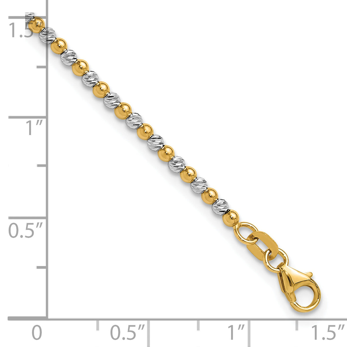 14K Two-tone Diamond-cut Beaded 7.5in Bracelet-FB1992-7.5