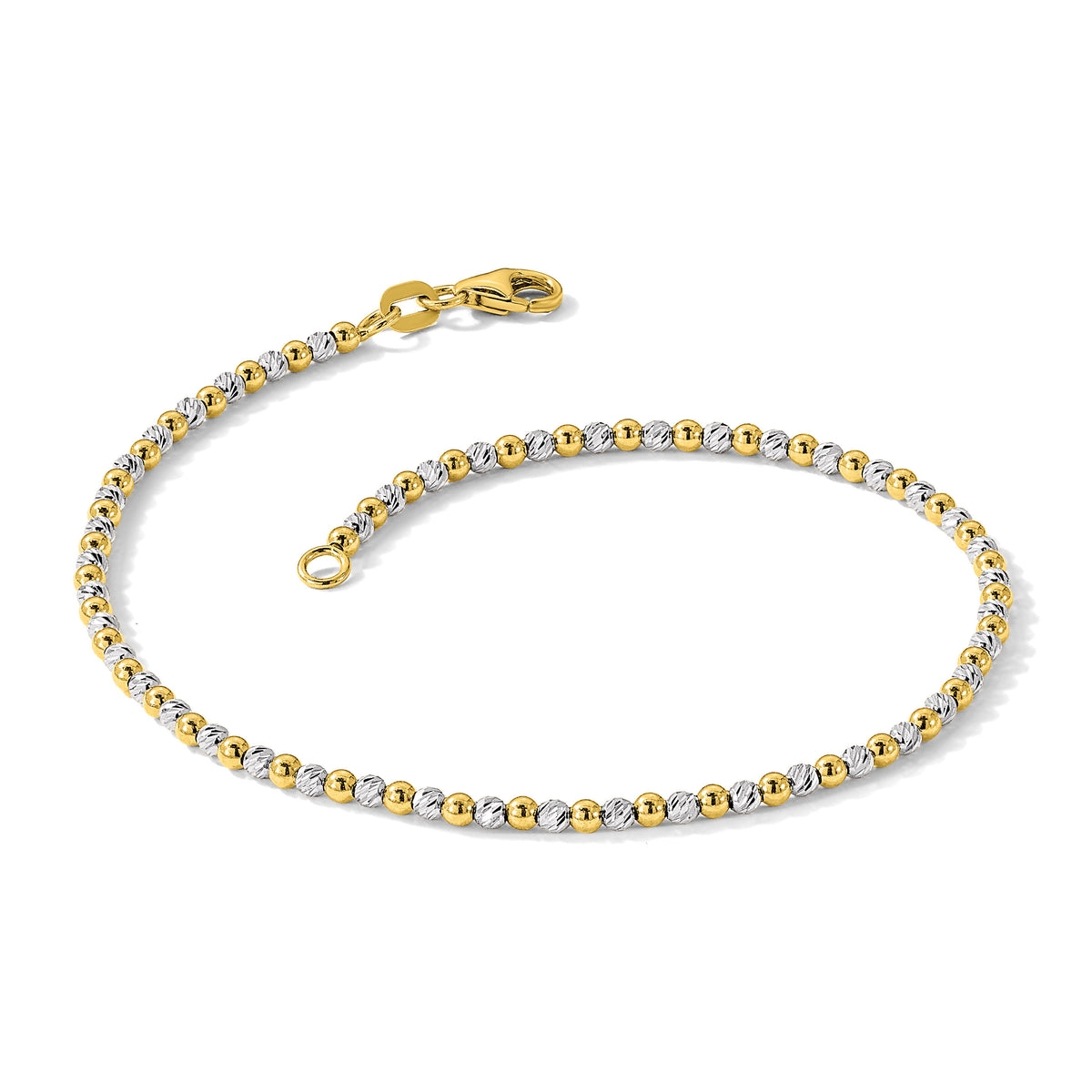 14K Two-tone Diamond-cut Beaded 7.5in Bracelet-FB1992-7.5