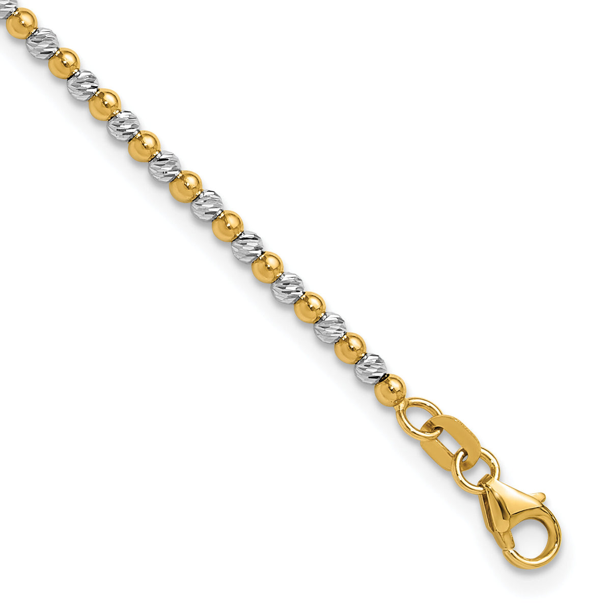14K Two-tone Diamond-cut Beaded 7.5in Bracelet-FB1992-7.5
