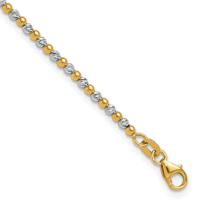 14K Two-tone Diamond-cut Beaded 7.5in Bracelet-FB1992-7.5