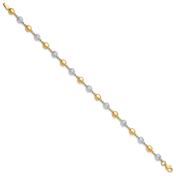 14K Two-tone Polished and Diamond-cut Puffed Circles Bracelet-FB1994-7.75