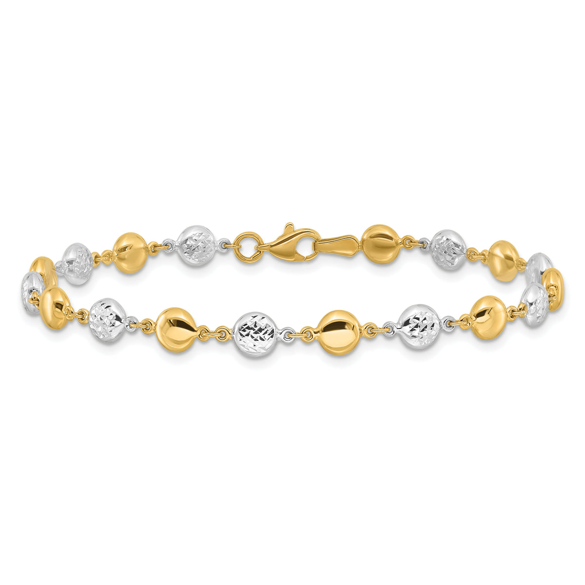 14K Two-tone Polished and Diamond-cut Puffed Circles Bracelet-FB1994-7.75