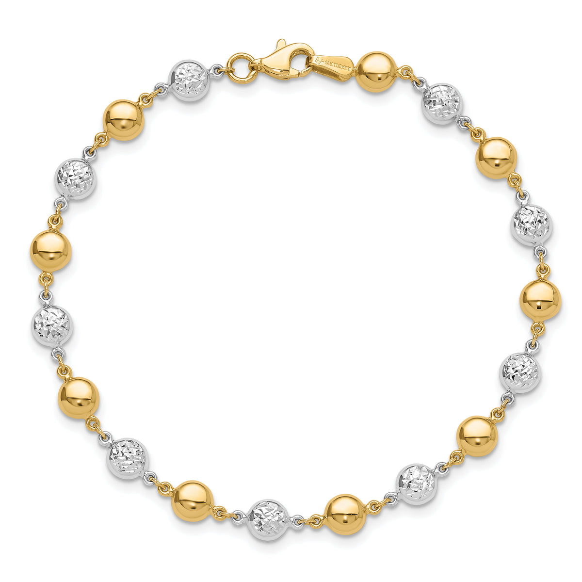 14K Two-tone Polished and Diamond-cut Puffed Circles Bracelet-FB1994-7.75
