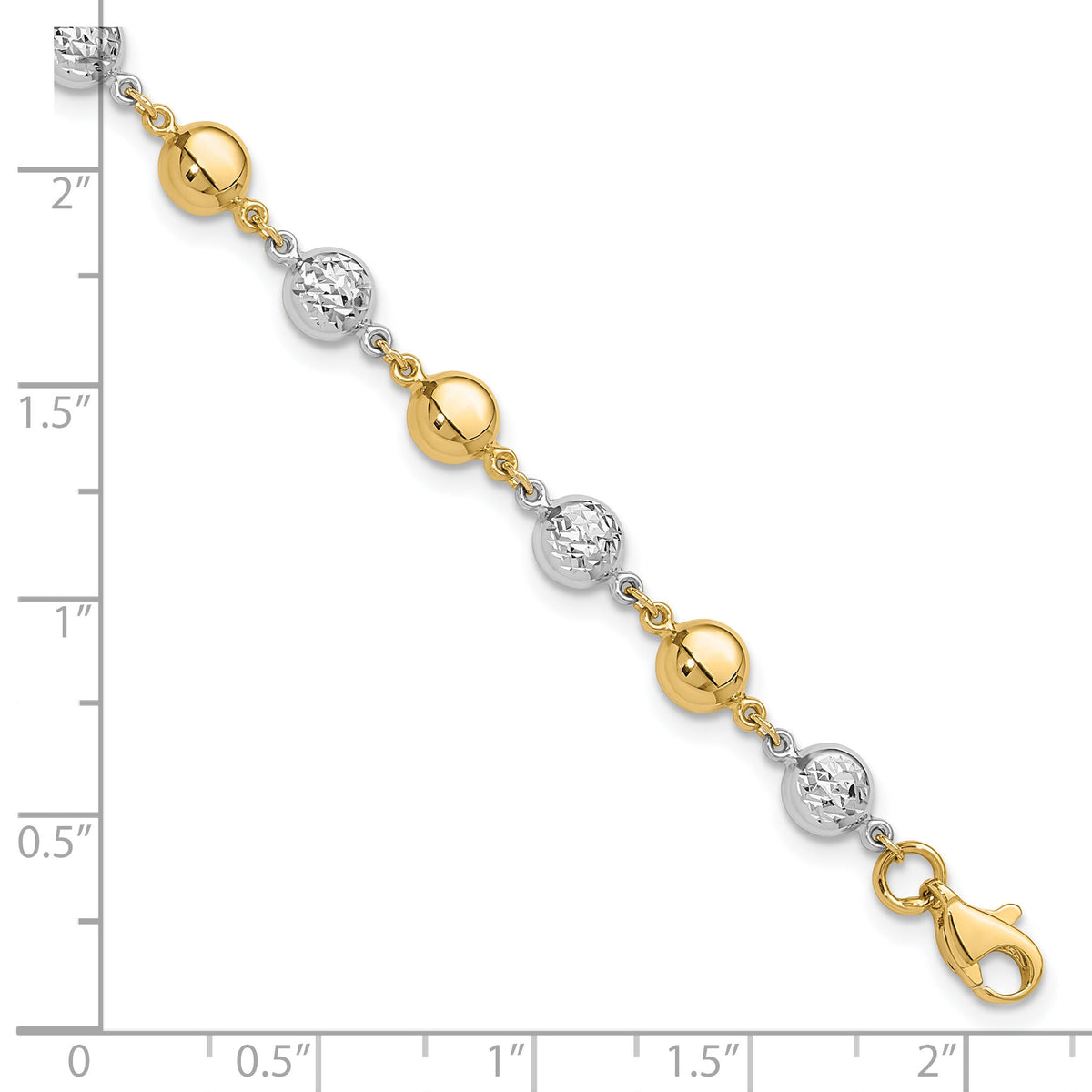 14K Two-tone Polished and Diamond-cut Puffed Circles Bracelet-FB1994-7.75