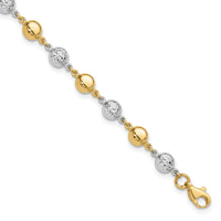 14K Two-tone Polished and Diamond-cut Puffed Circles Bracelet-FB1994-7.75