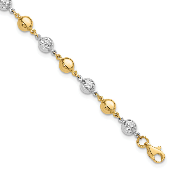 14K Two-tone Polished and Diamond-cut Puffed Circles Bracelet-FB1994-7.75