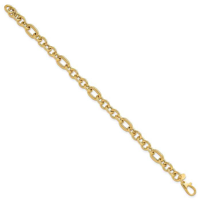 14K Polished and Textured 7.5in Fancy Bracelet-FB2006-7.5