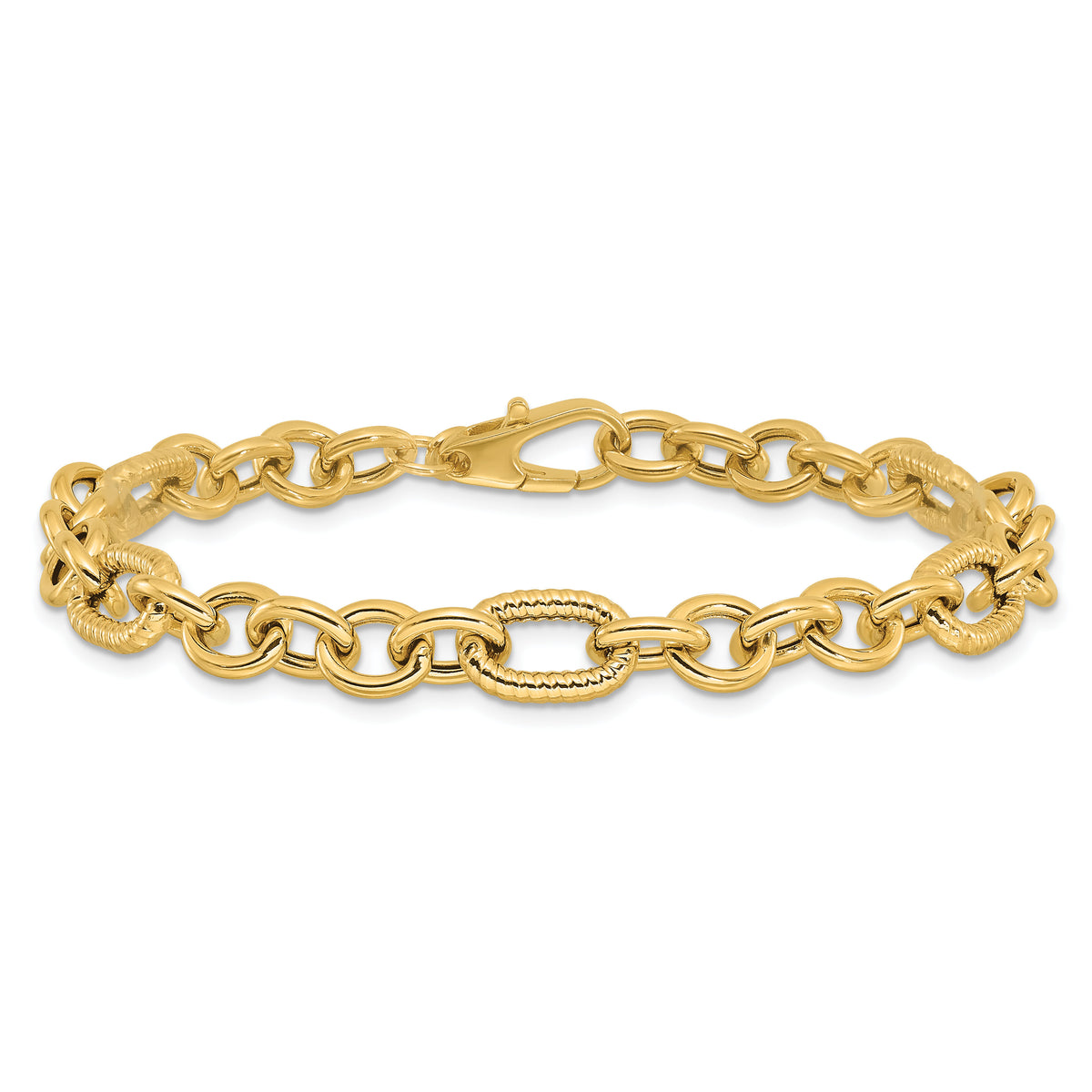 14K Polished and Textured 7.5in Fancy Bracelet-FB2006-7.5