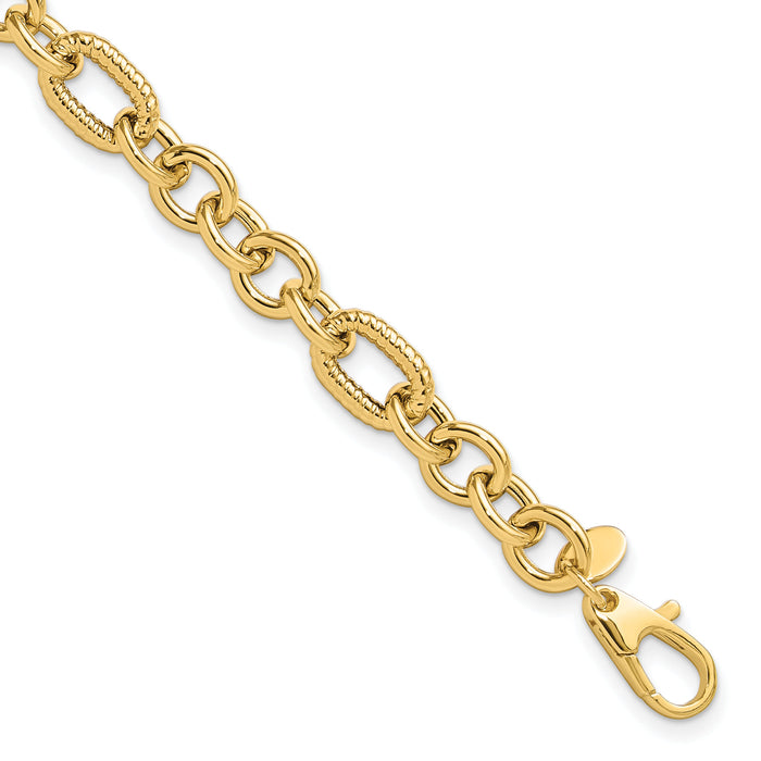 14K Polished and Textured 7.5in Fancy Bracelet-FB2006-7.5