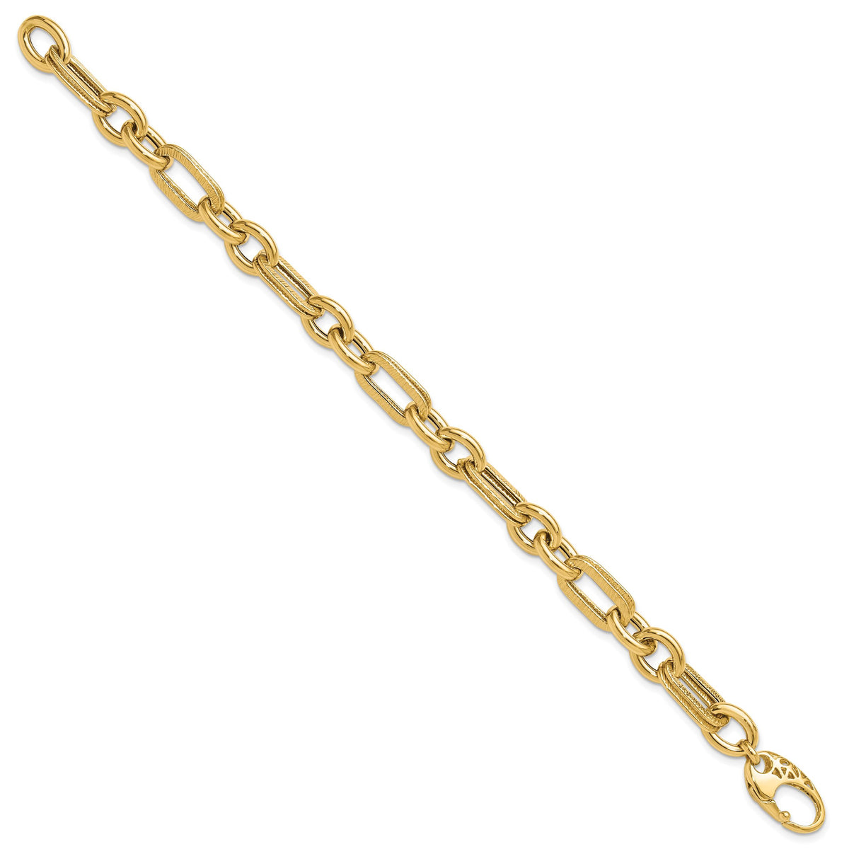 14K Polished and Textured Fancy Link Bracelet-FB2007-7.5