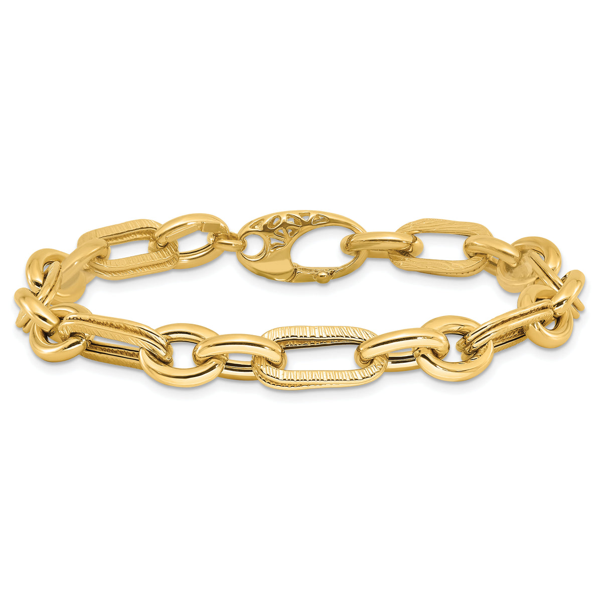 14K Polished and Textured Fancy Link Bracelet-FB2007-7.5