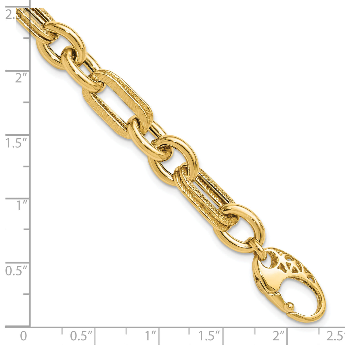 14K Polished and Textured Fancy Link Bracelet-FB2007-7.5