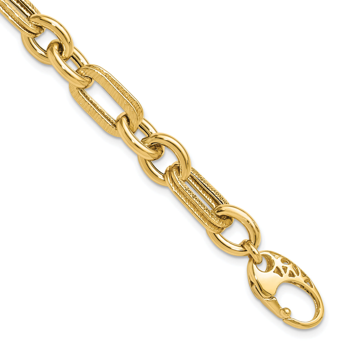 14K Polished and Textured Fancy Link Bracelet-FB2007-7.5