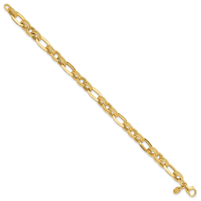 14K Polished and Textured Fancy Link Bracelet-FB2015-7.5