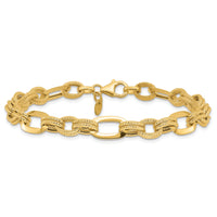 14K Polished and Textured Fancy Link Bracelet-FB2015-7.5