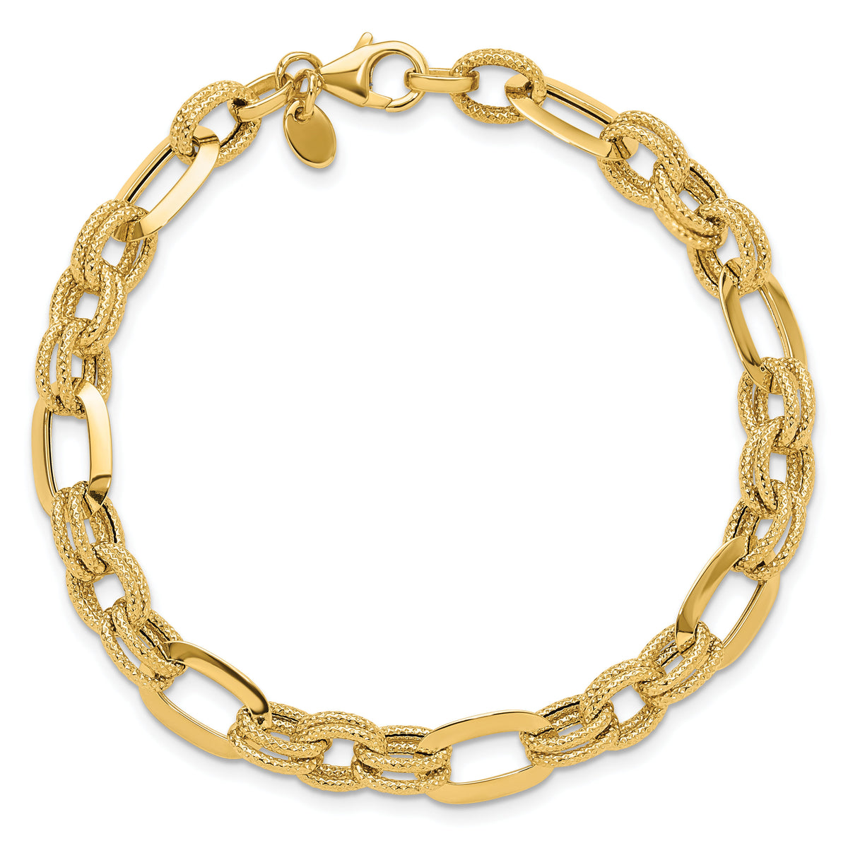 14K Polished and Textured Fancy Link Bracelet-FB2015-7.5