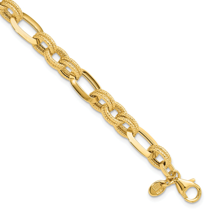 14K Polished and Textured Fancy Link Bracelet-FB2015-7.5