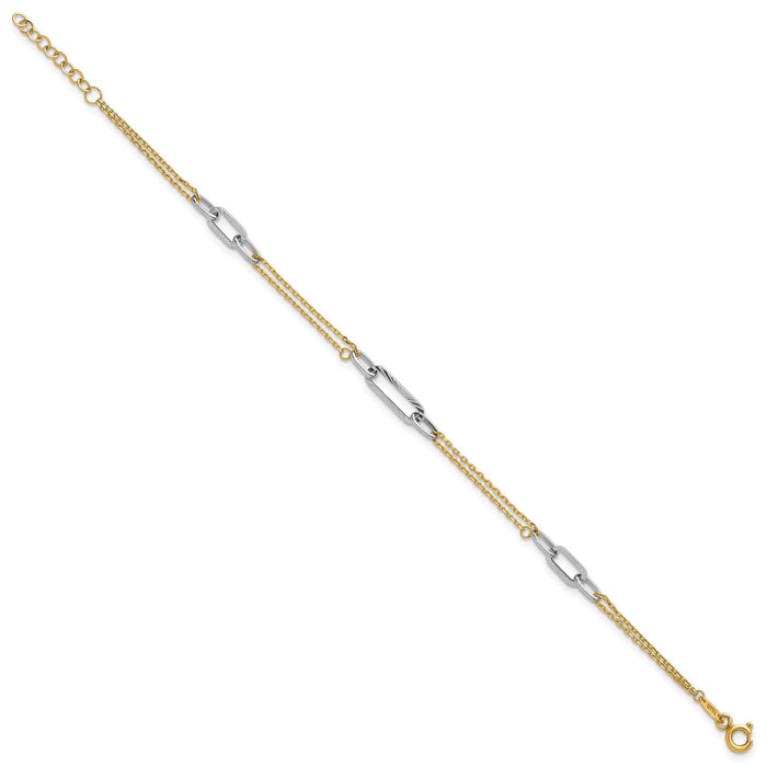 14K Two-tone Polished and D/C 6.5in w.75in ext Bracelet-FB2043-6.5