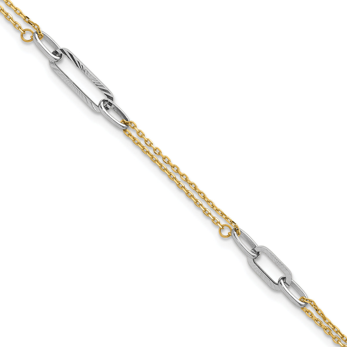 14K Two-tone Polished and D/C 6.5in w.75in ext Bracelet-FB2043-6.5
