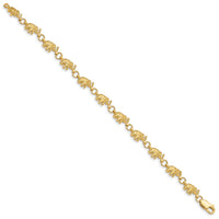 14k 8in Diamond-cut Small Elephants with Trunks Raised Bracelet-FB397-8