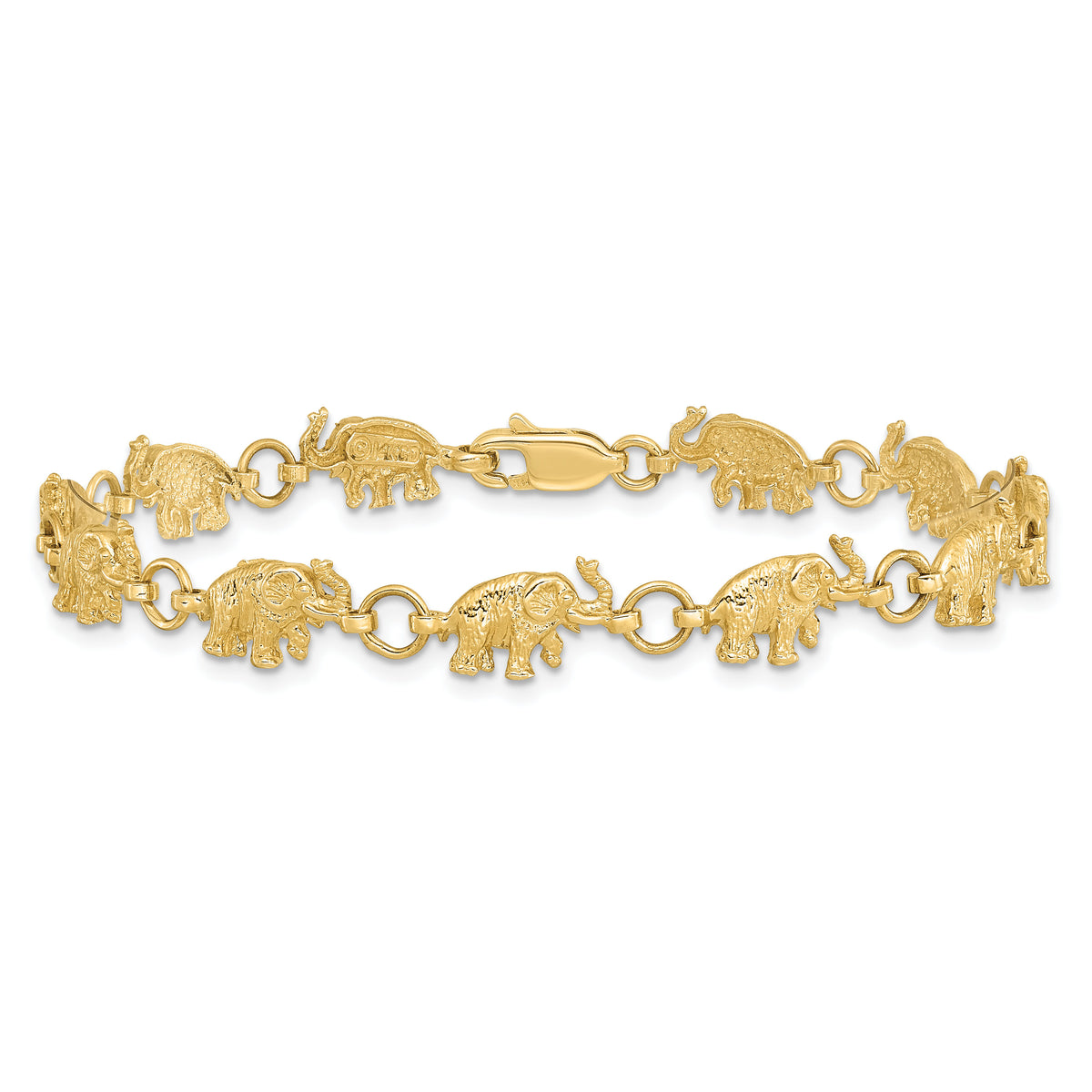 14k 8in Diamond-cut Small Elephants with Trunks Raised Bracelet-FB397-8