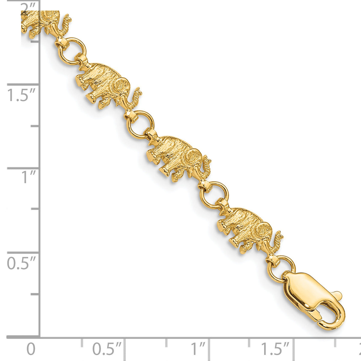 14k 8in Diamond-cut Small Elephants with Trunks Raised Bracelet-FB397-8