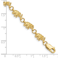 14k 8in Diamond-cut Small Elephants with Trunks Raised Bracelet-FB397-8