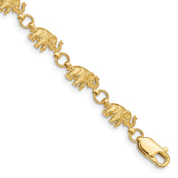 14k 8in Diamond-cut Small Elephants with Trunks Raised Bracelet-FB397-8