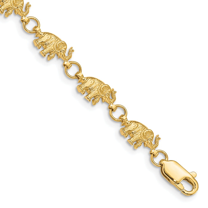 14k 8in Diamond-cut Small Elephants with Trunks Raised Bracelet-FB397-8