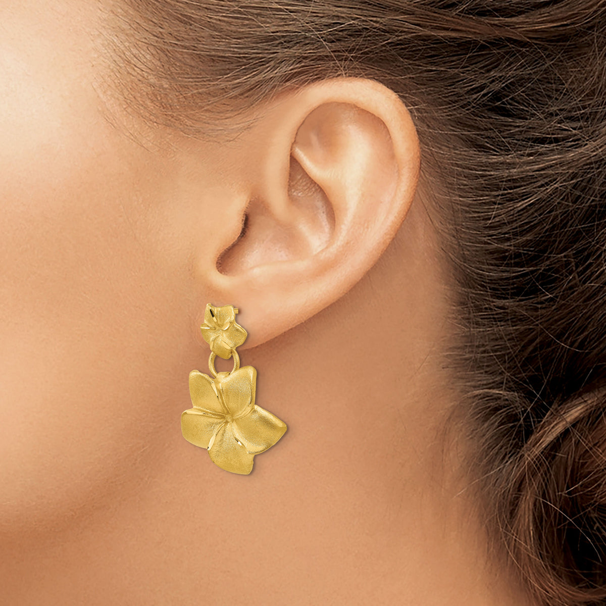 14k Plumeria Dangle Earrings-FB559E