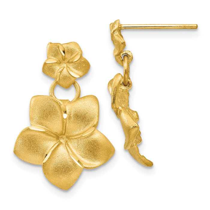 14k Plumeria Dangle Earrings-FB559E