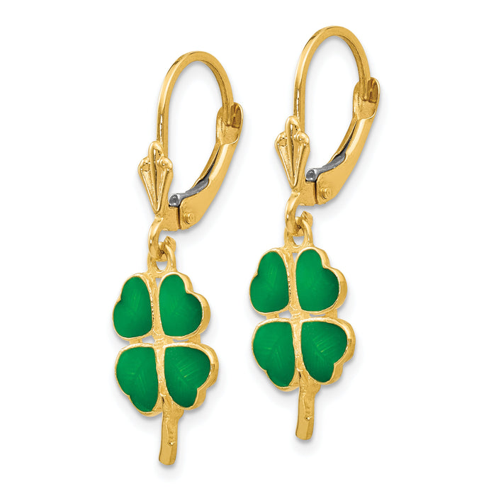 14k Enameled Clover Leverback Earrings-FB585E