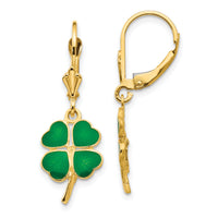 14k Enameled Clover Leverback Earrings-FB585E