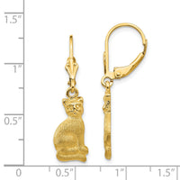 14k Satin Cat Dangle Leverback Earrings-FB586E