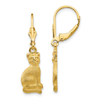 14k Satin Cat Dangle Leverback Earrings-FB586E