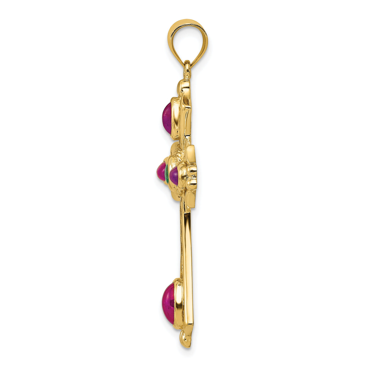 14K Ruby and Emerald Cabochon Cross Pendant-FB597