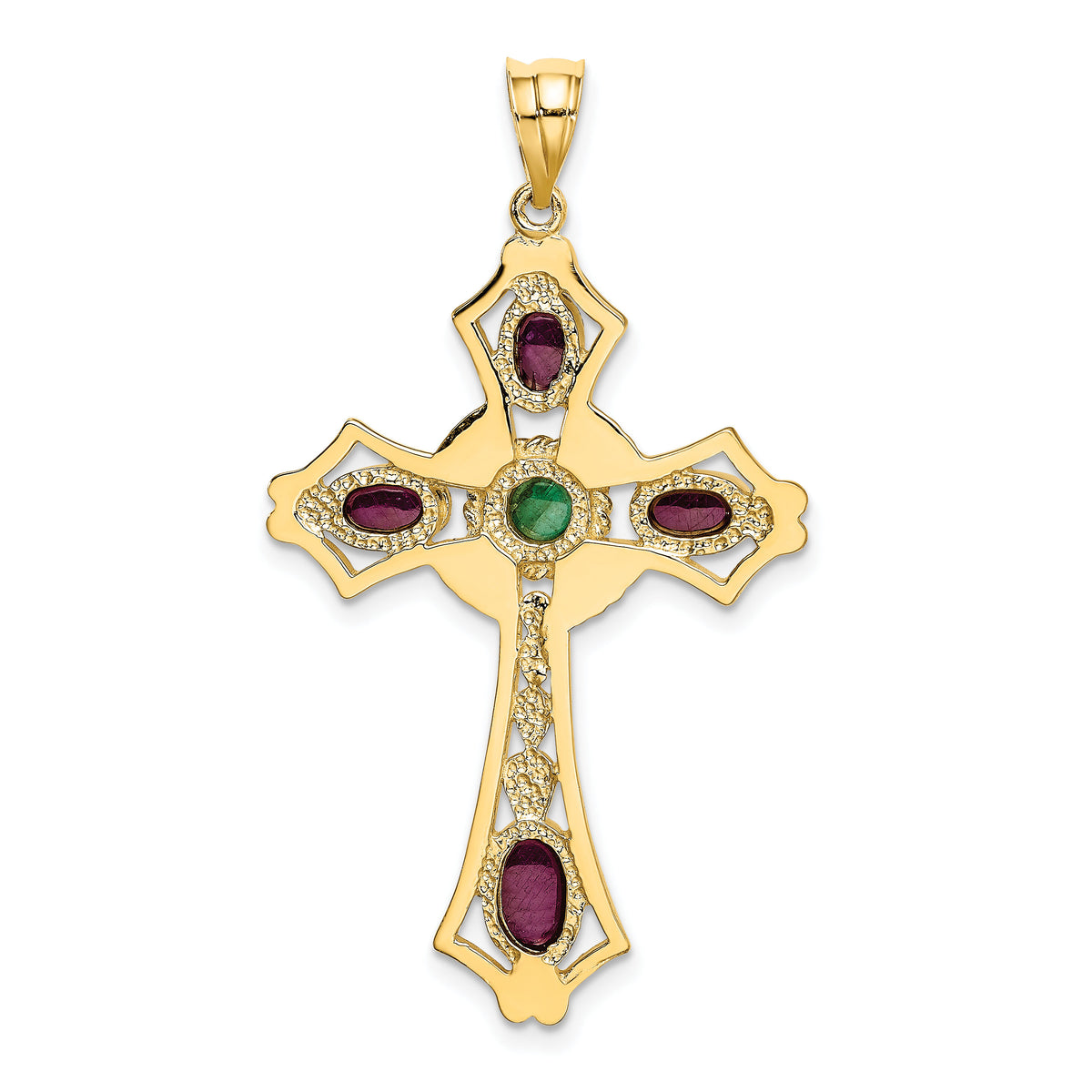 14K Ruby and Emerald Cabochon Cross Pendant-FB597