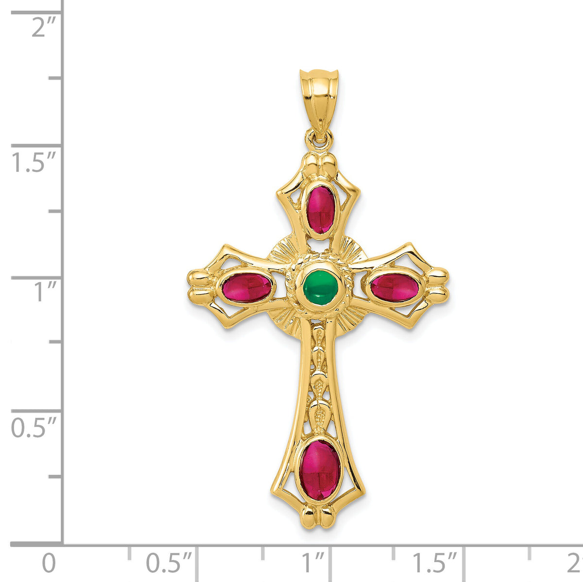 14K Ruby and Emerald Cabochon Cross Pendant-FB597