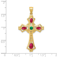 14K Ruby and Emerald Cabochon Cross Pendant-FB597