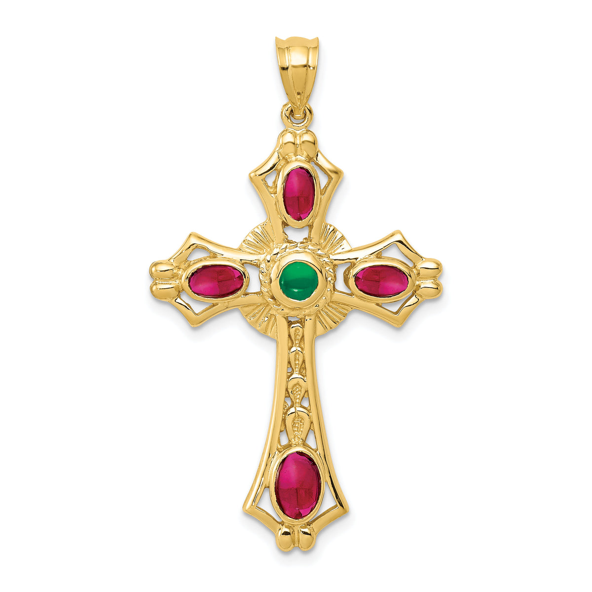 14K Ruby and Emerald Cabochon Cross Pendant-FB597