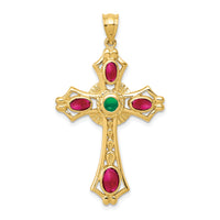 14K Ruby and Emerald Cabochon Cross Pendant-FB597