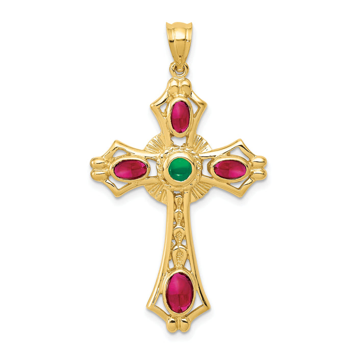 14K Ruby and Emerald Cabochon Cross Pendant-FB597